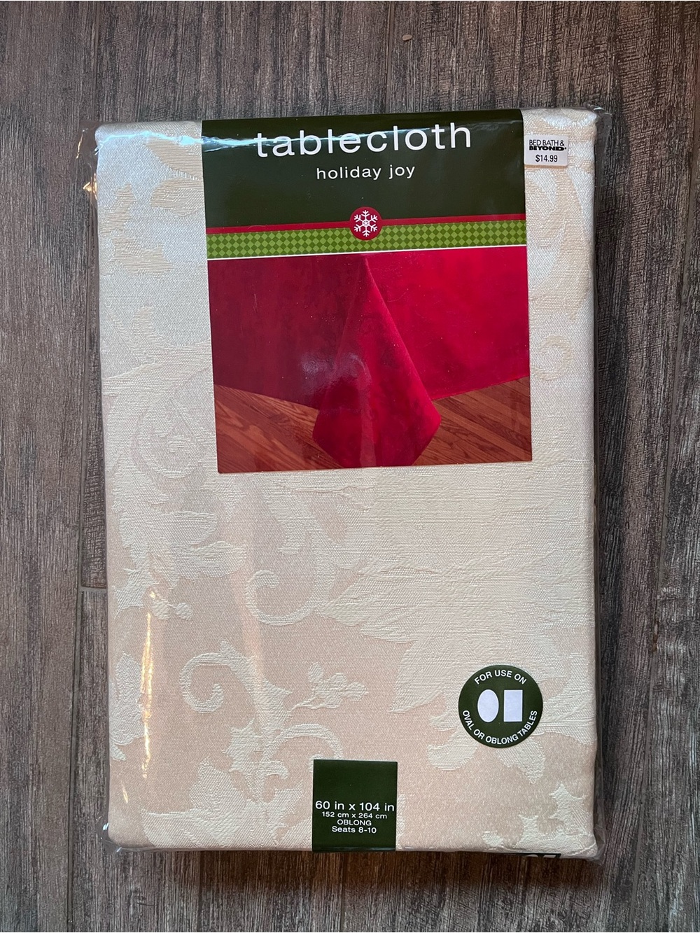NWT Bed Bath & Beyond Holiday Joy Cream Tablecloth 60”x104”